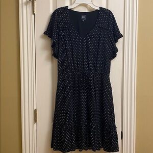 Gap Flutter Sleeve Dress Black & White Hearts Dress Size Medium Tall